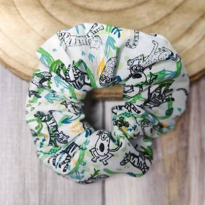 Scrunchie DSCHUNGELTIERE – Affe, Zebra, Faultier | Haargummi, Haarband | RÄUBERKIND