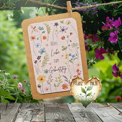 Einpflanzbare Geburtstagskarte aus Samenpapier | nachhaltige Geburtstagsgeschenke | Grußkarte für Frauen und Freundinnen