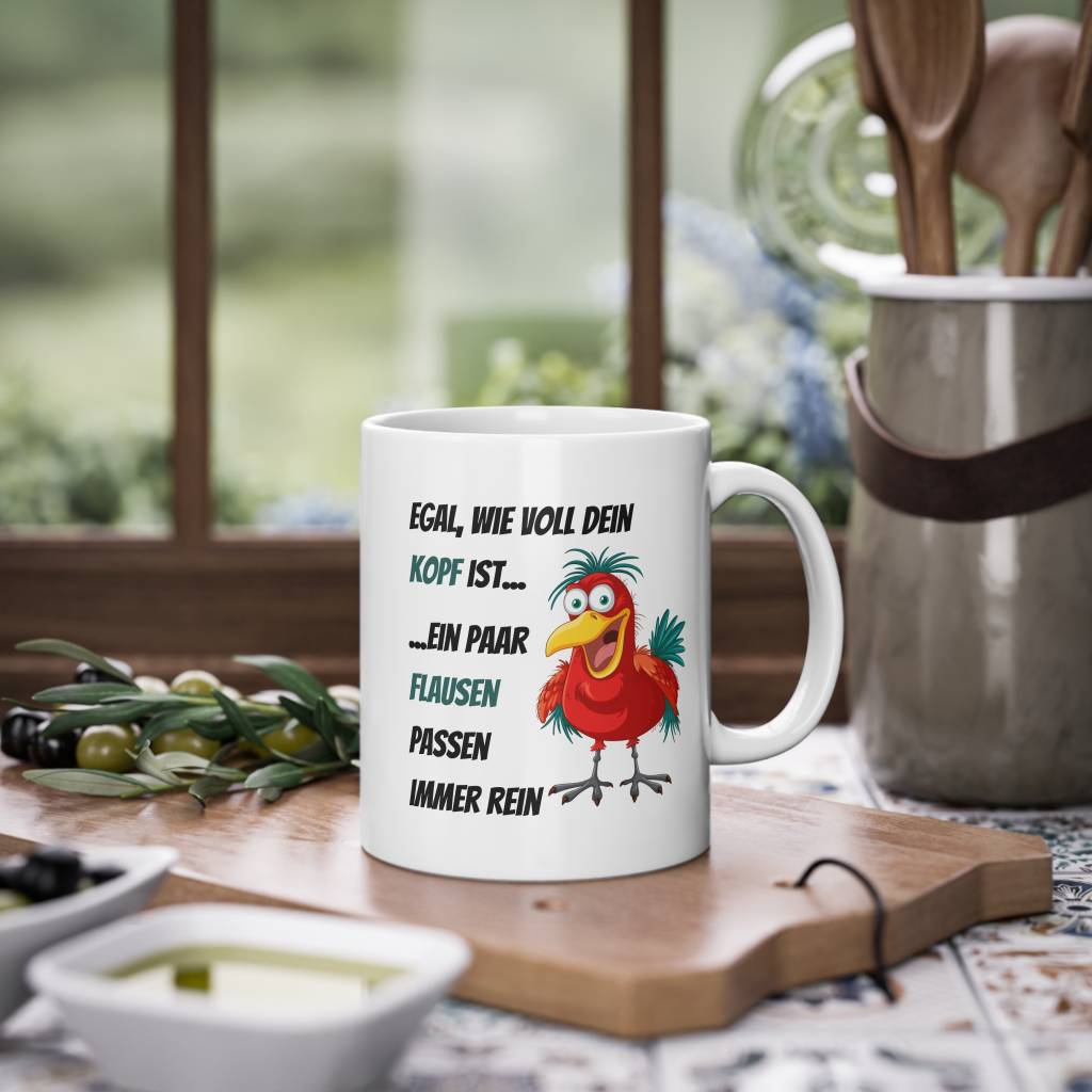 Lustige Tasse Spruch Flausen Kopf Humor Geschenk witzige Tasse Büro Kollegen Spaß Vogel Tasse