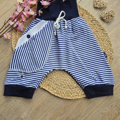 Maritime Pumphose Short Unisex 104/110 – Handgemacht aus Bio-Jersey, Unikat, Sommer