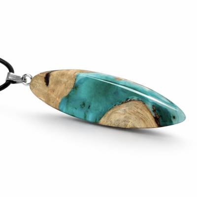 Surfbrett Kette Holz Resin – maritimer Ocean Schmuck mit Lederkette – handgemachter Surfbrett Anhänger aus Maserholz