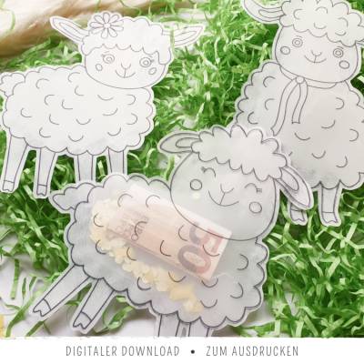 Schüttelkarten-Set: 3 süße Schafe | DIY-Geschenk zum Ausdrucken | Kreativer Wunscherfüller zu Ostern