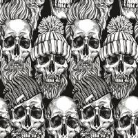 Rest 0,77m French Terry Sweat Totenkopf-schwarzer Stoff mit weißen Skull-Motiven ökotex100 Stoffe Meterware nähen