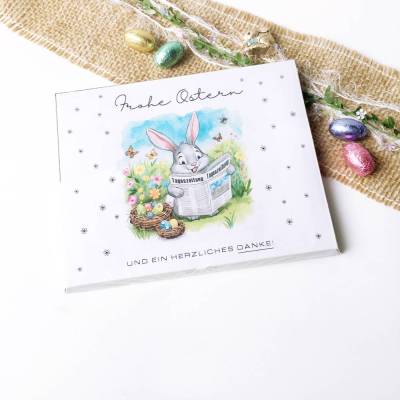 Ostern merci Schokolade Druckvorlage – DIY Osterkarte & Mitgebsel als PDF, Geschenkidee für Zeitungszusteller