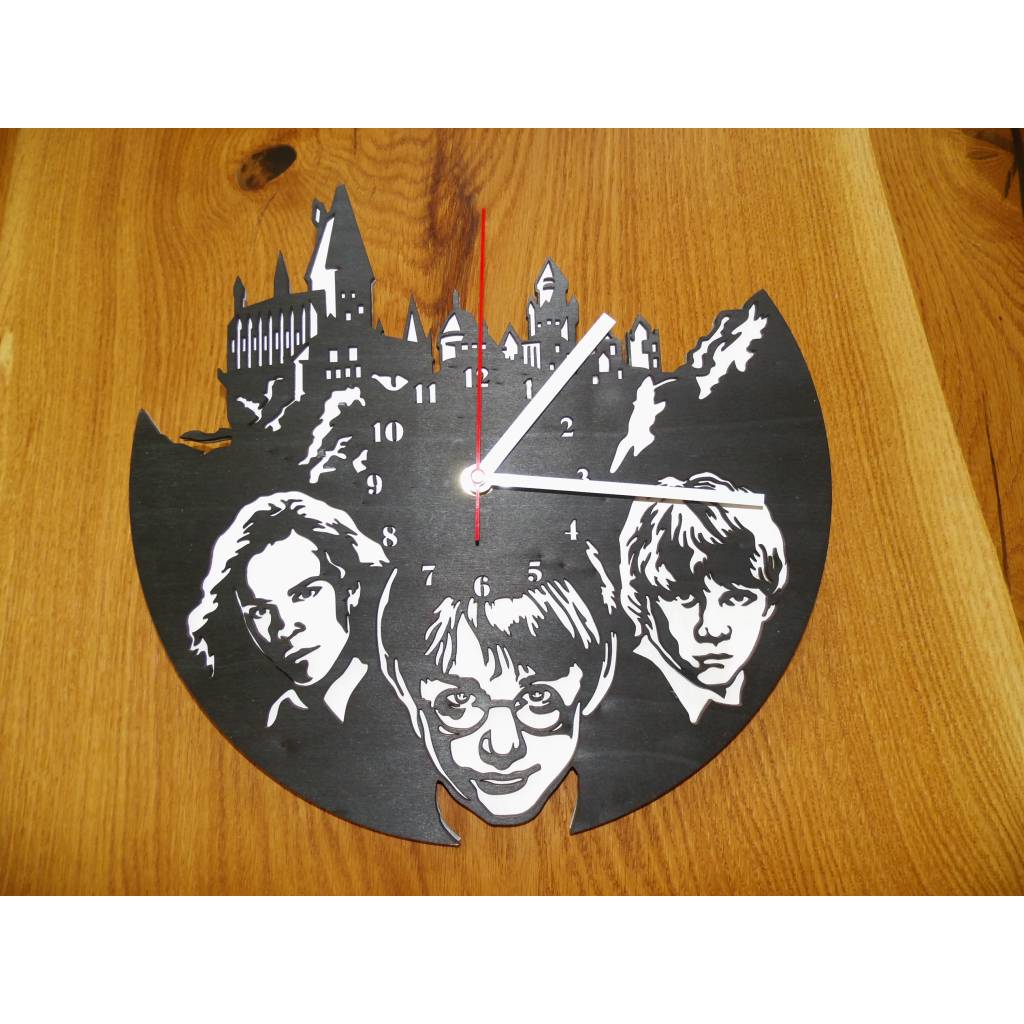 Holz-Wanduhr Harry Potter & Freunde – leises Uhrwerk, 30 cm, handgefertigt Bild 1