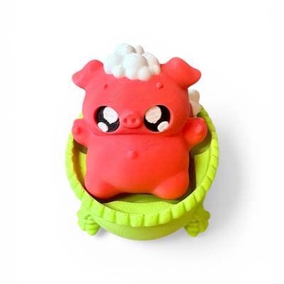Niedliches 3D gedrucktes Kawaii Schweinchen in Badewanne – Clicker & Fidget Figur als Geschenkidee