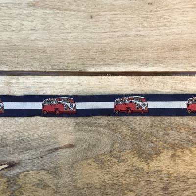 Reststück Länge 84 cm * stylisches Webband mit einem schicken BUS drauf - Farbe: MARINE ROT WEISS * 15 mm breit * 