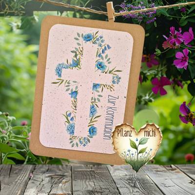 Einpflanzbare Kommunionskarte aus Samenpapier | nachhaltige Geschenke zur Kommunion | Grußkarte für Kommunionskinder