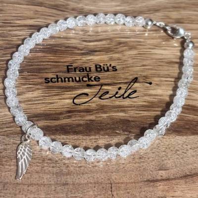 Handgefertigtes Armband aus gecrashtem Bergkristall & 925er Silber-Anhänger