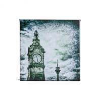 Leinwand Pegeluhr Düsseldorf – Rheinturm Vintage Look 20×20 cm