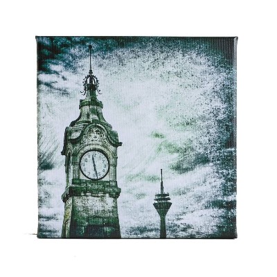 Leinwand Pegeluhr Düsseldorf – Rheinturm Vintage Look 20×20 cm