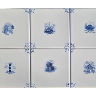 Dekorfliesen 6er Set mit Eckornamenten 15x15 – Maritime handgemalte Friesenfliesen