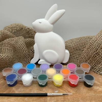 DIY Osterhase zum Bemalen mit 18 Farben & Pinsel – Kreativset aus Keramikpulver