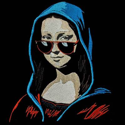 Mona Lisa Lichteffekt 14x14cm bzw. 15x15cm Stickdatei – Streetstyle Kunst für schwarze Stoffe