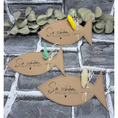 Kleine Aufmerksamkeit Fisch zur Taufe, Kommunion, Konfirmation, Firmung – Tischdeko & Geschenk mit Trockenblumen