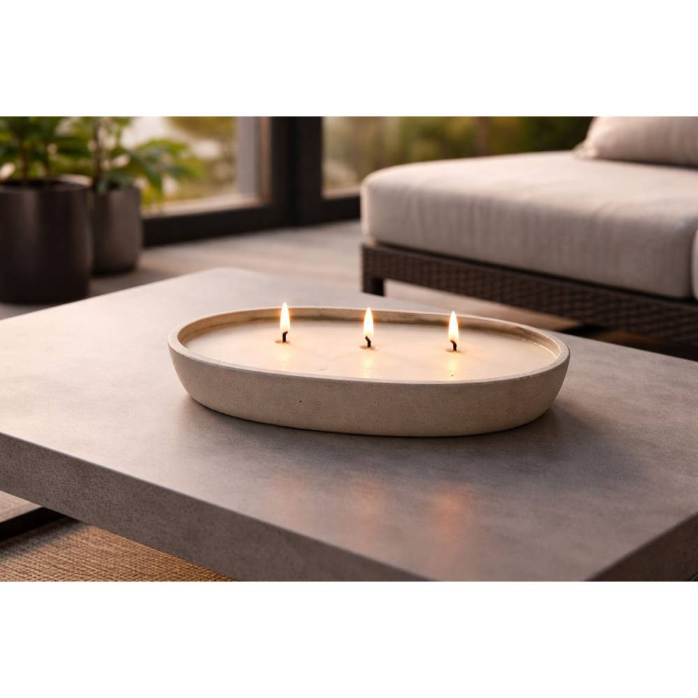 Betonkerze Barca – ovale Design Kerze mit mehreren Dochten, modernes Wohnaccessoire aus Beton
