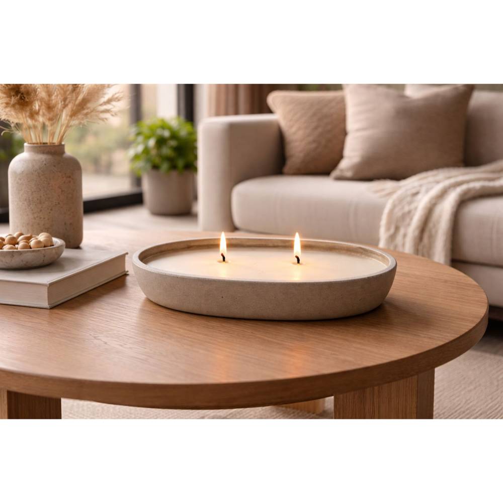 Betonkerze Barca – ovale Design Kerze mit mehreren Dochten, modernes Wohnaccessoire aus Beton