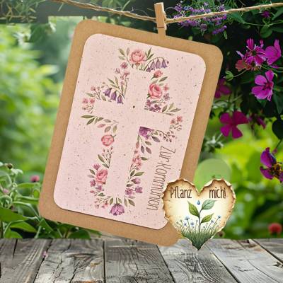 Einpflanzbare Kommunionskarte aus Samenpapier | nachhaltige Geschenke zur Kommunion | Grußkarte für Kommunionskinder