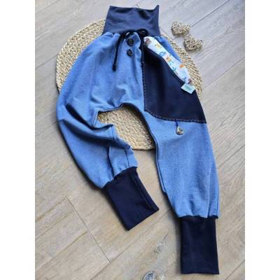 Kinder Jungen Pumphose Bio Sommersweat Gr.116/122 – Handgemacht, Blau, Mitwachshose mit Piraten-Motive