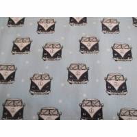 Rest:1,30m x 1,45m Baumwolle Baumwollstoff Bus  Bulli Autos hellblau