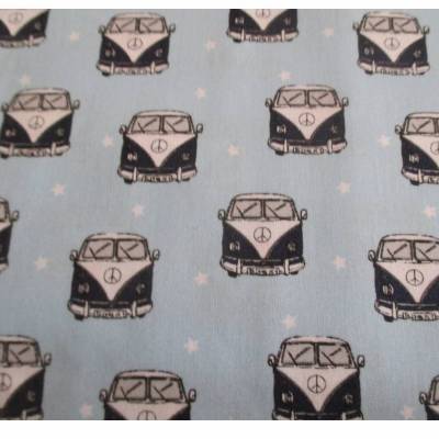 Rest:1,30m x 1,45m Baumwolle Baumwollstoff Bus  Bulli Autos hellblau