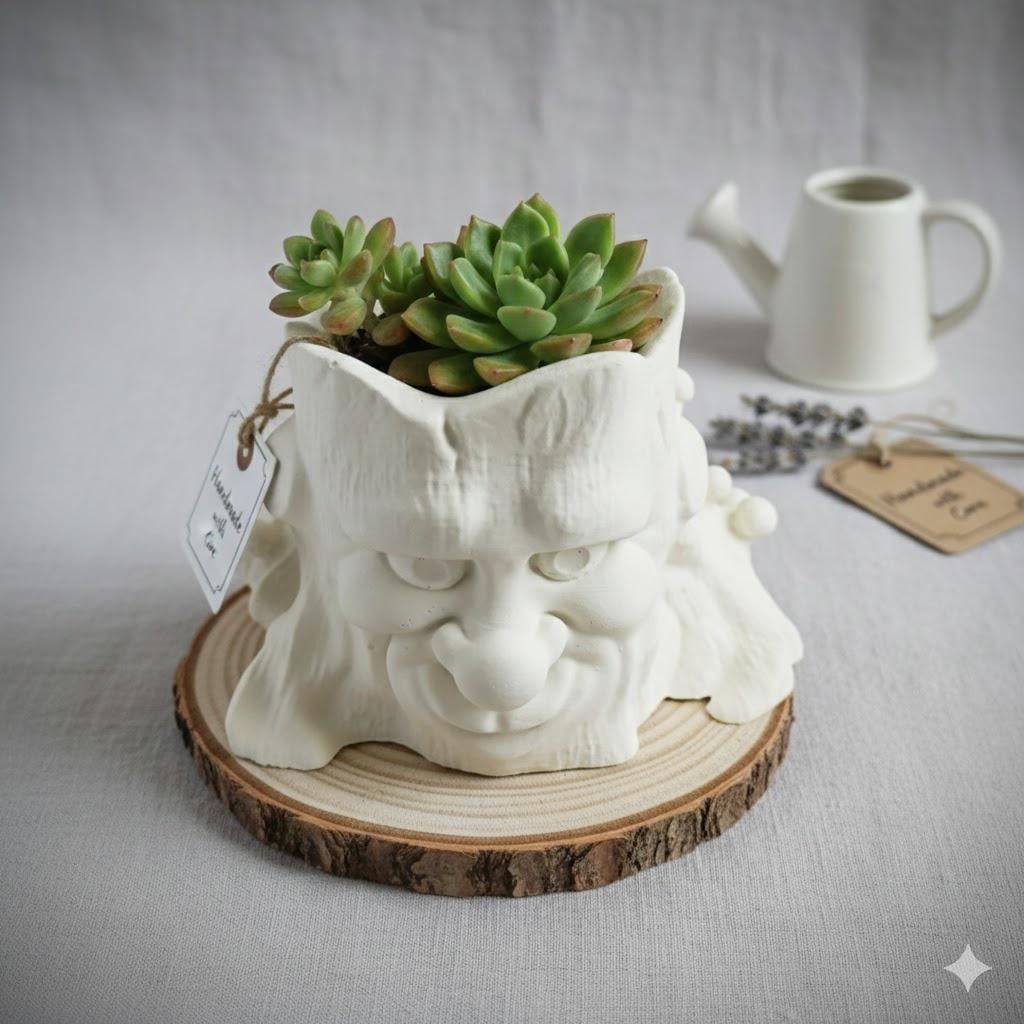 Sukkulenten Blumentopf Gesicht, Keramik Pflanzentopf modern, Geschenkidee Deko, liebevolle Wohnaccessoire mit Herz