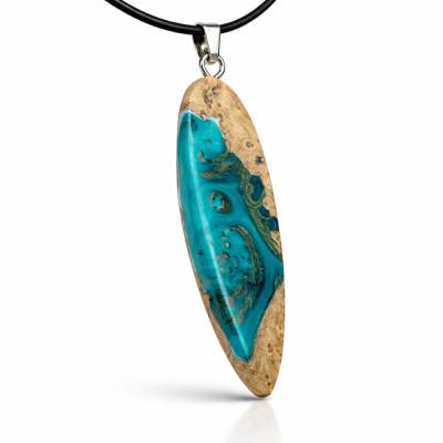 Surfbrett Kette Holz Resin – Surfbrett Anhänger maritim mit Lederkette – Ocean Schmuck handgemacht