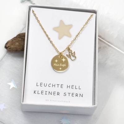 Sternenkind Halskette, personalisierbar mit Engelanhänger – Erinnerungskette Fehlgeburt – stille Geburt – Andenken Engel