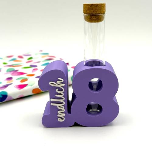 Geldgeschenk Geburtstag, "endlich 18", inkl. Reagenzglas, versch. Farben zur Auswahl, als Geld- bzw. Gutscheingeschenk 