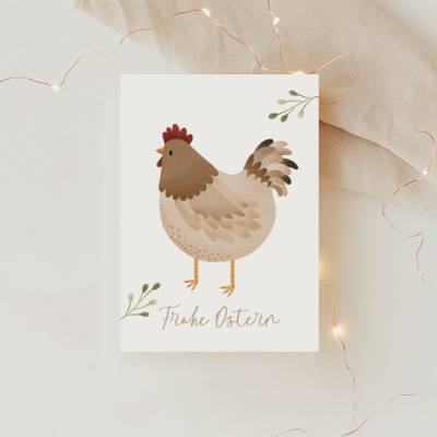 Postkarte Huhn Ostern Karte Henne - Osterkarte Hühner schlicht - Geschenkverpackung Frühling Ostern - Geschenk Henne 