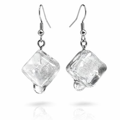 Eiswürfel Ohrringe Epoxidharz – Handgefertigte Statement Ohrringe mit 925 Silber Ohrhaken
