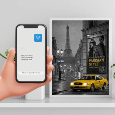 Wlan QR Code Bild – WiFi QR Poster – Paris Style Taxi Gäste Wlan – Digital Download