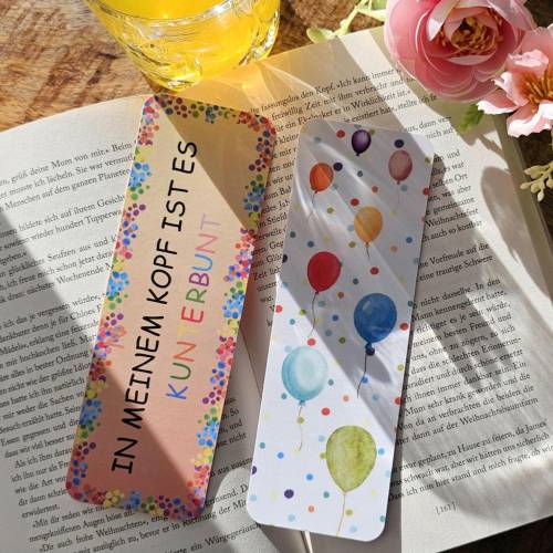 Lesezeichen Set bunt | In meinem Kopf ist es kunterbunt | Ballons | Bunte Bookmarks | Geschenkidee für kleine Leser