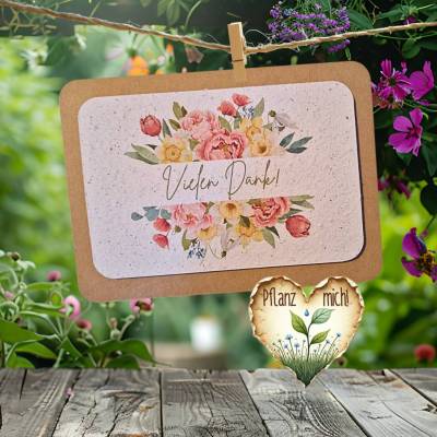 Einpflanzbare Dankeskarte aus Samenpapier | Karte Danke sagen | nachhaltige Grußkarte mit Wildblumen