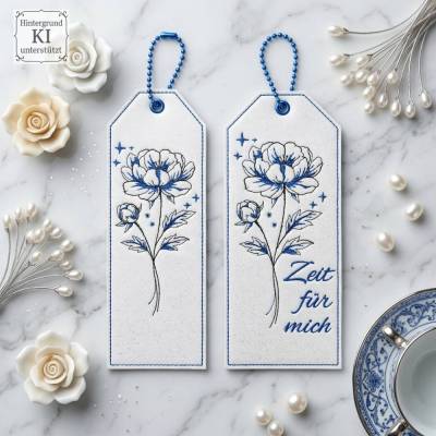 ITH Lesezeichen Pfingstrose Stickdateien – 3 Motive, 4 Dateien ab 13x18 Rahmen