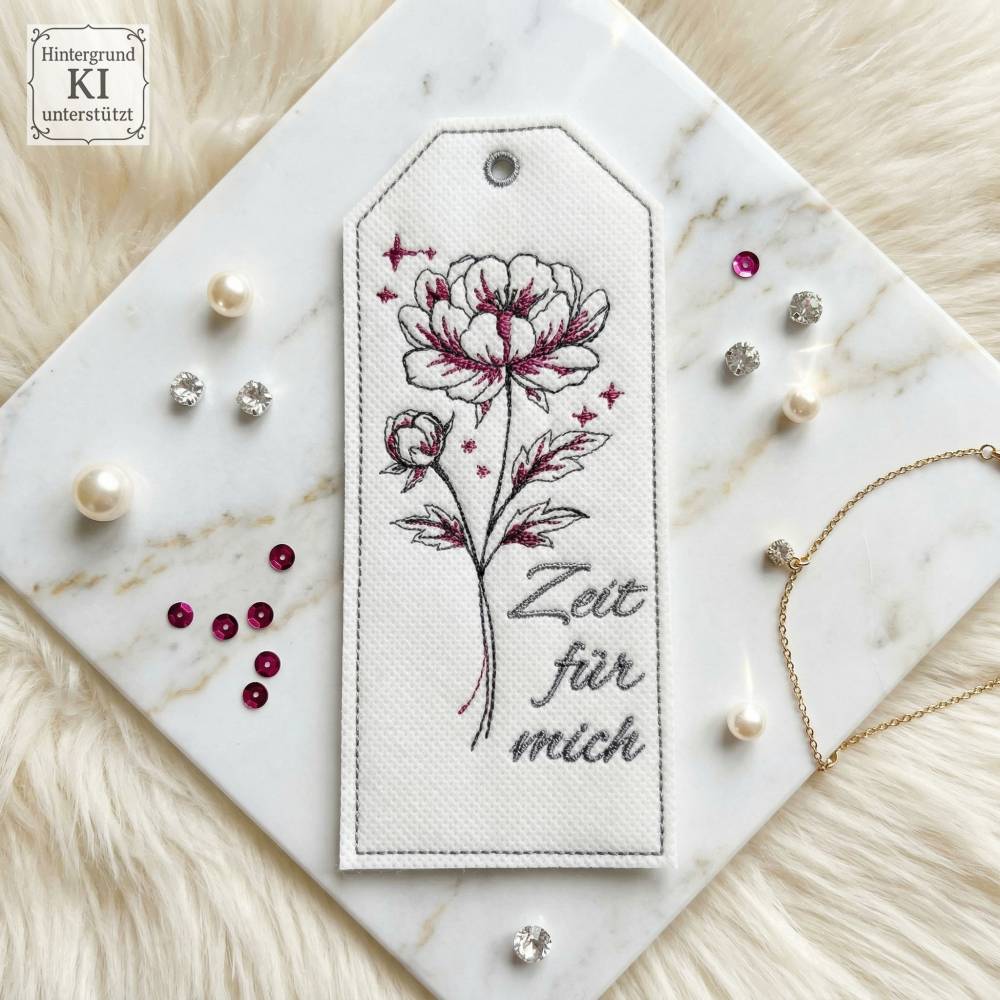ITH Lesezeichen Pfingstrose Stickdateien – 3 Motive, 4 Dateien ab 13x18 Rahmen Bild 10