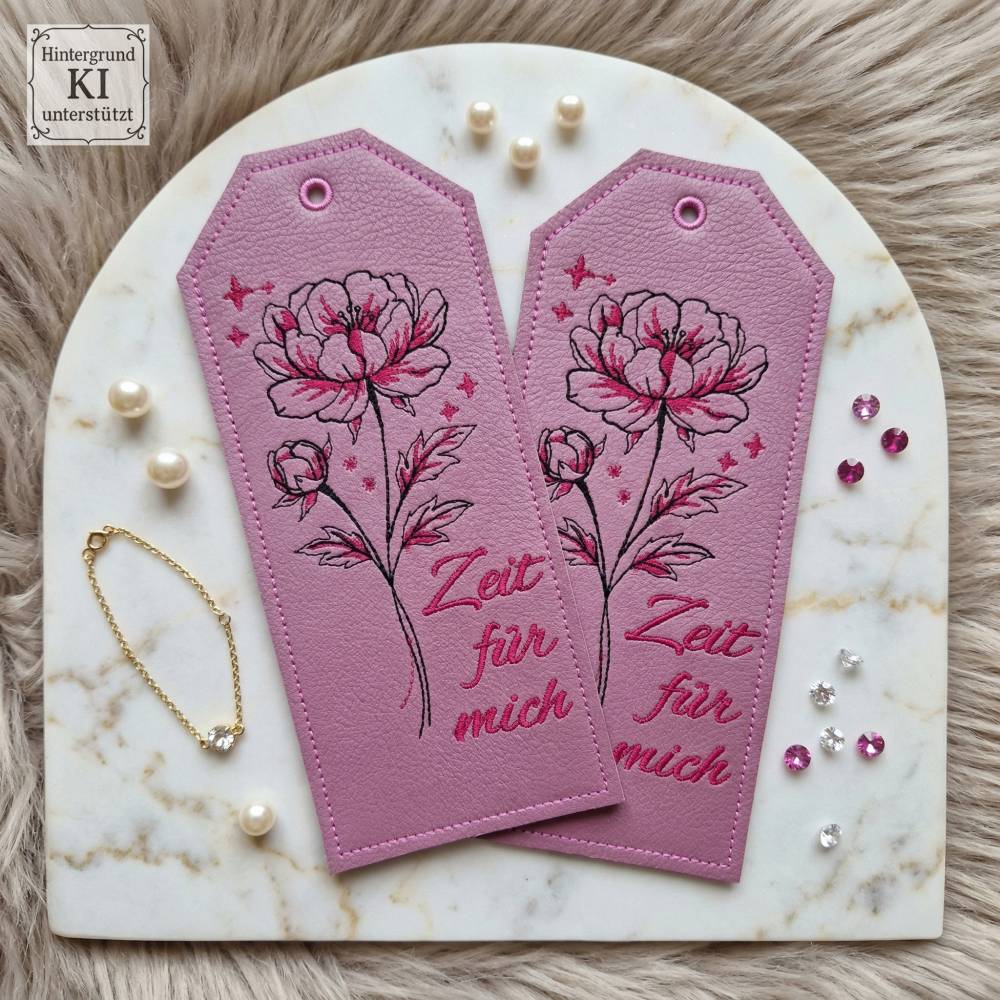 ITH Lesezeichen Pfingstrose Stickdateien – 3 Motive, 4 Dateien ab 13x18 Rahmen Bild 7