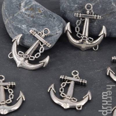 5 / 20 Anker-Anhänger ca. 30 x 27 mm antiksilberfarben – Schmuckanhänger Metall