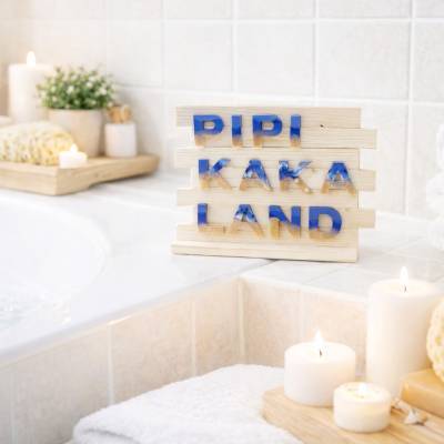 Pipi Kaka Land WC Schild – Lustige Badezimmer Deko – Ocean Look Resin auf Altholz – Gäste WC Schild