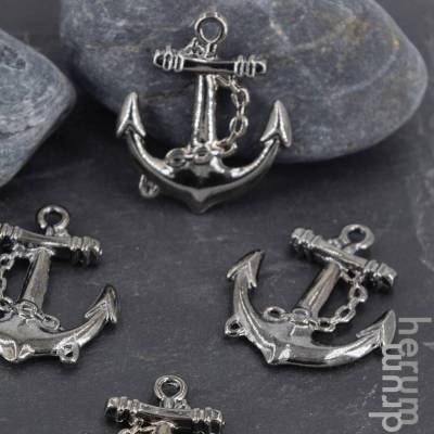 5 / 20 Anker-Anhänger ca. 30 x 27 mm glänzend schwarz – Schmuckanhänger Metall 