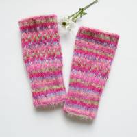 Große - Handstulpen ohne Daumenloch - 1 Paar handgestrickte Pulswärmer,fingerlos,flauschig,bunt