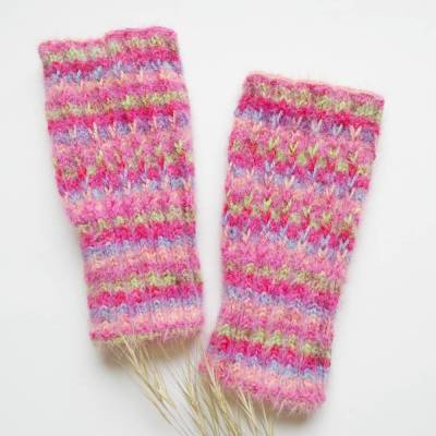 Große - Handstulpen ohne Daumenloch - 1 Paar handgestrickte Pulswärmer,fingerlos,flauschig,bunt