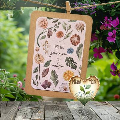 Einpflanzbare Hochzeitskarte aus Samenpapier | nachhaltige Grußkarte zur Hochzeit | Blumen-Geschenk für das Ehepaar 