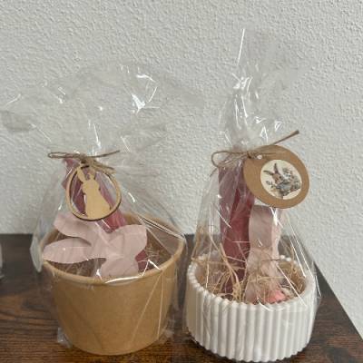 Oster-Geschenkset mit Kerze & Deko – Handgefertigtes Einzelset im Topf, verpackt