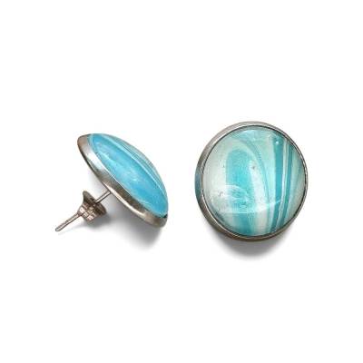 Ohrstecker Türkis Wind & Welle – Miniatur Acrylbild in Edelstahl 16mm