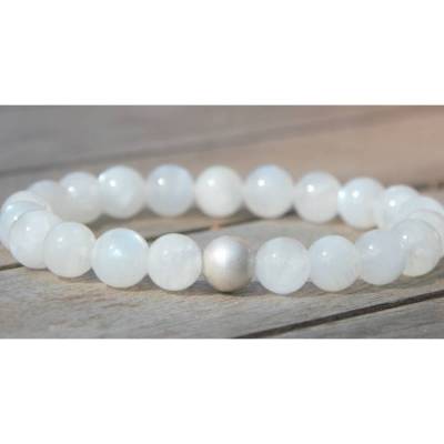 Regenbogenmondstein Armband mit 925 Silberperle – handgefertigt, elastisch, unisex Schmuck