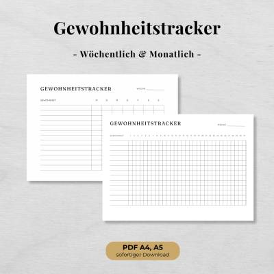 Gewohnheitstracker zum Ausdrucken – Wöchentlicher & Monatlicher Habit Tracker PDF A4 & A5 | Routine Tracker