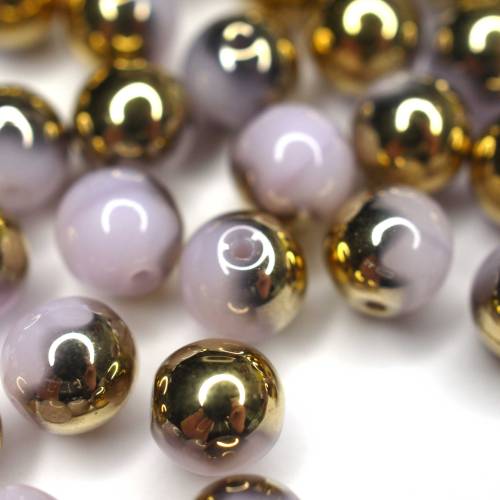 20 Opal Pink Gold böhmische Perlen rund glatt, 6mm tschechische Glasperlen DIY