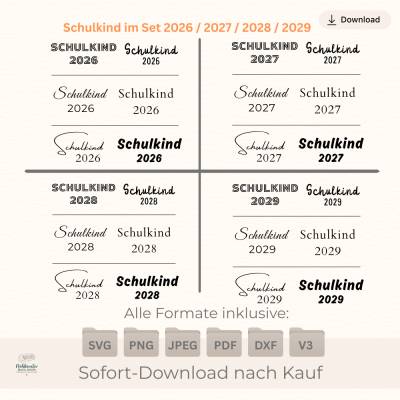 Mega Plotterdatei Set „Schulkind“ 2026-2029 – 6 Schriftstile & 4 Jahrgänge – SVG PNG Schulanfang