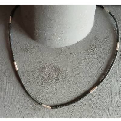 Zarte Edelsteinkette grauschwarzer Pyrith mattiert und Silber ,minimalistisch & federleichtes Unikat perfektes Geschenk